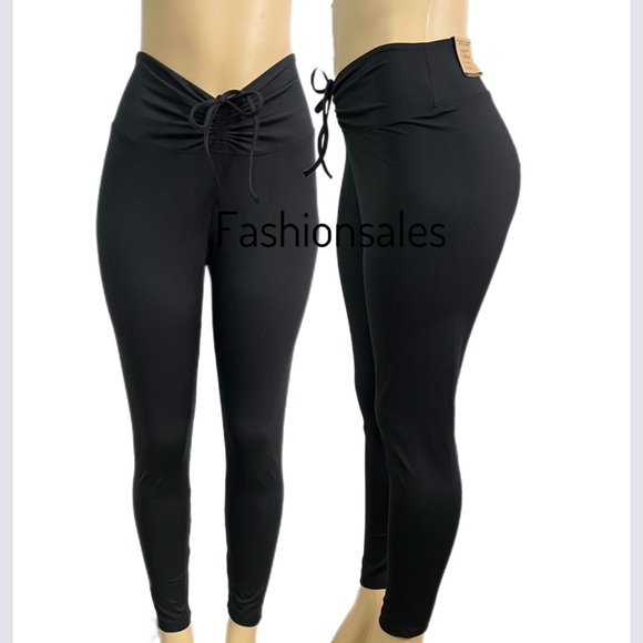 Victoria’s Secret Pink Active high Waist Full Length Ruched V leggings Black L - Picture 2 of 5